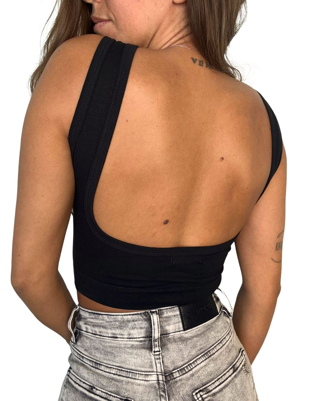 Iris Black Backless Crop Top