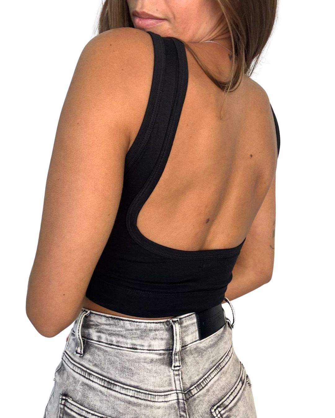 Iris Black Backless Crop Top