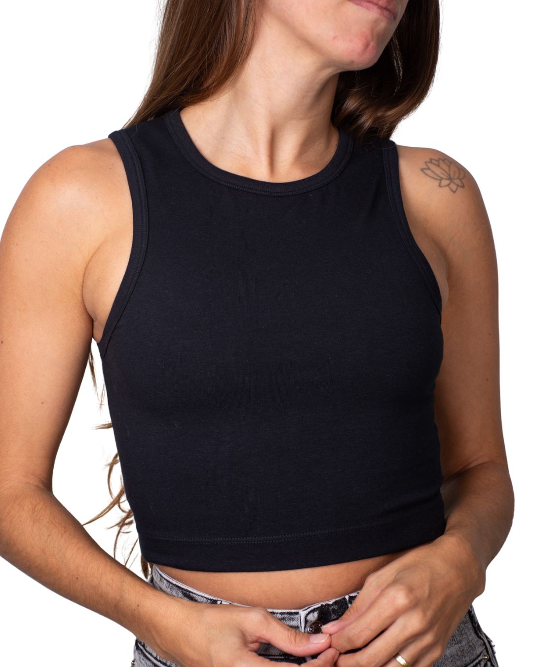 Gaia Black High-Neck Crop Tank Top