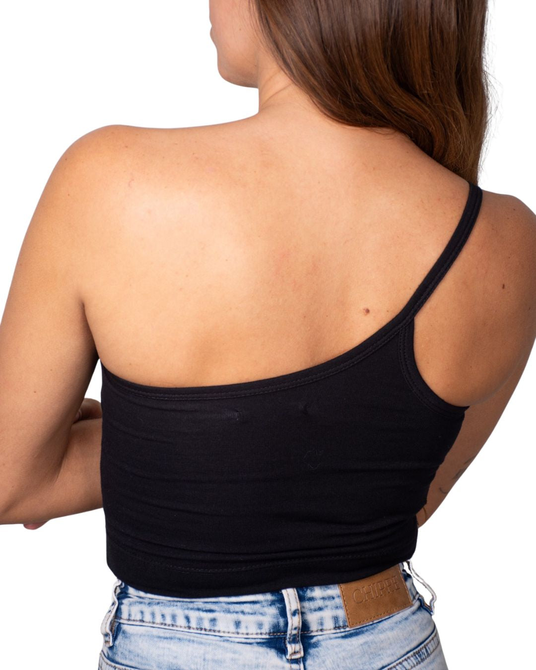 Lily Black One-Shoulder Crop Tank Top