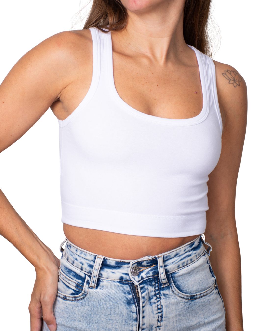 Selene White Square-Neck Crop Tank Top | Chipre Basic Denim