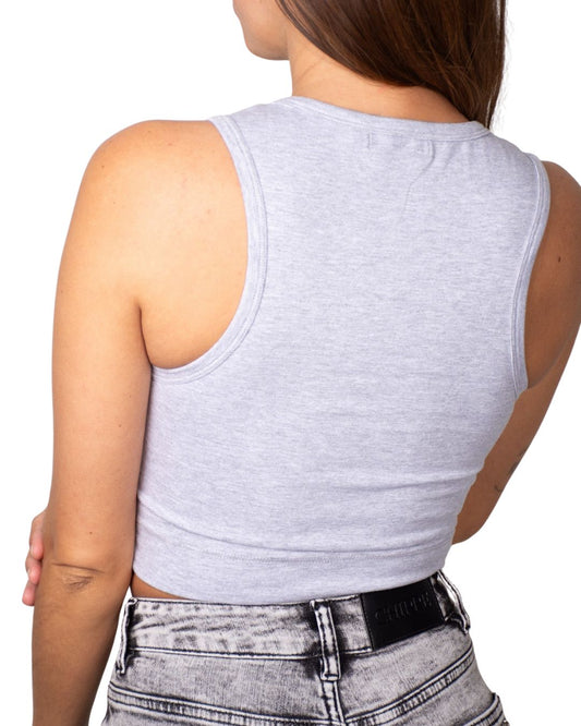 Gaia Grey High-Neck Crop Tank Top