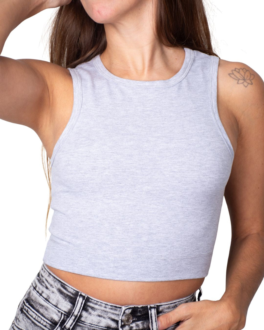 Gaia Grey High-Neck Crop Tank Top