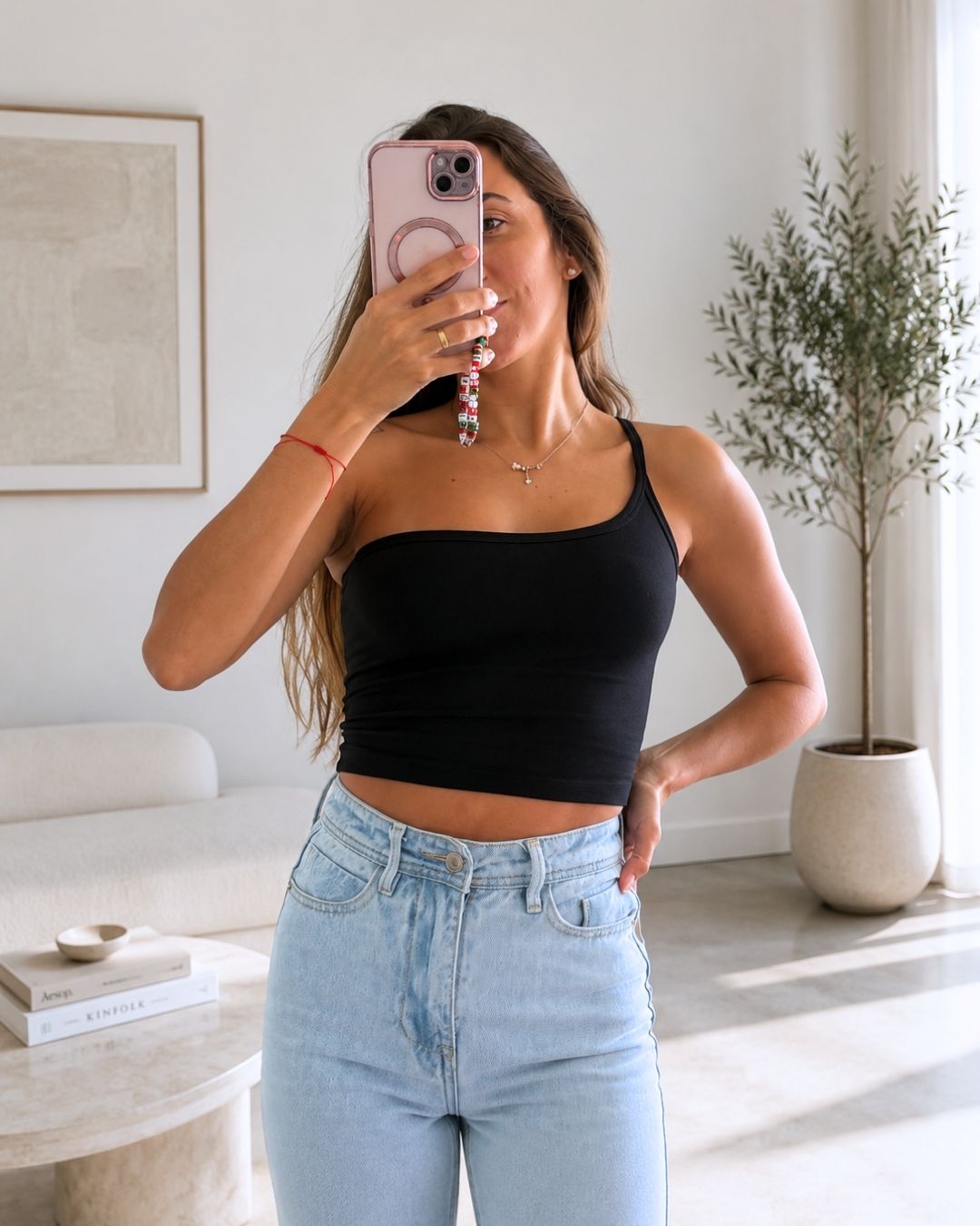 Lily Black One-Shoulder Crop Tank Top