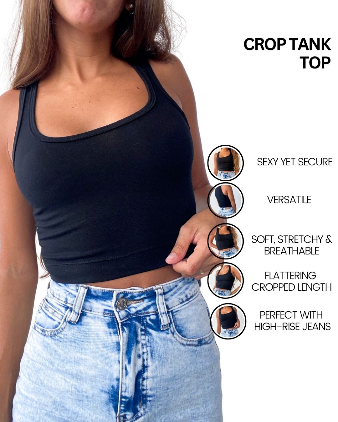 Selene Black Crop Tank Top