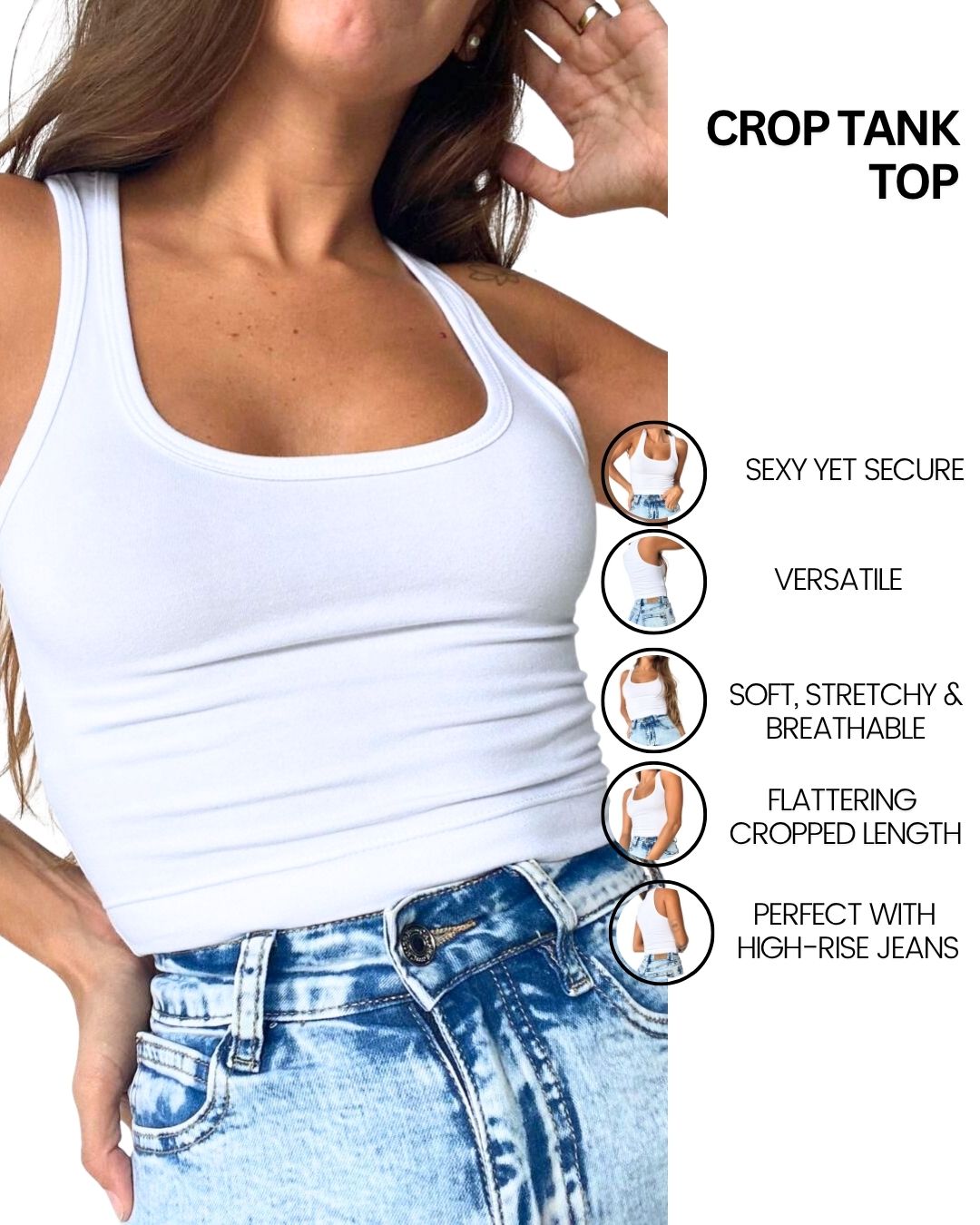 Selene White Crop Tank Top