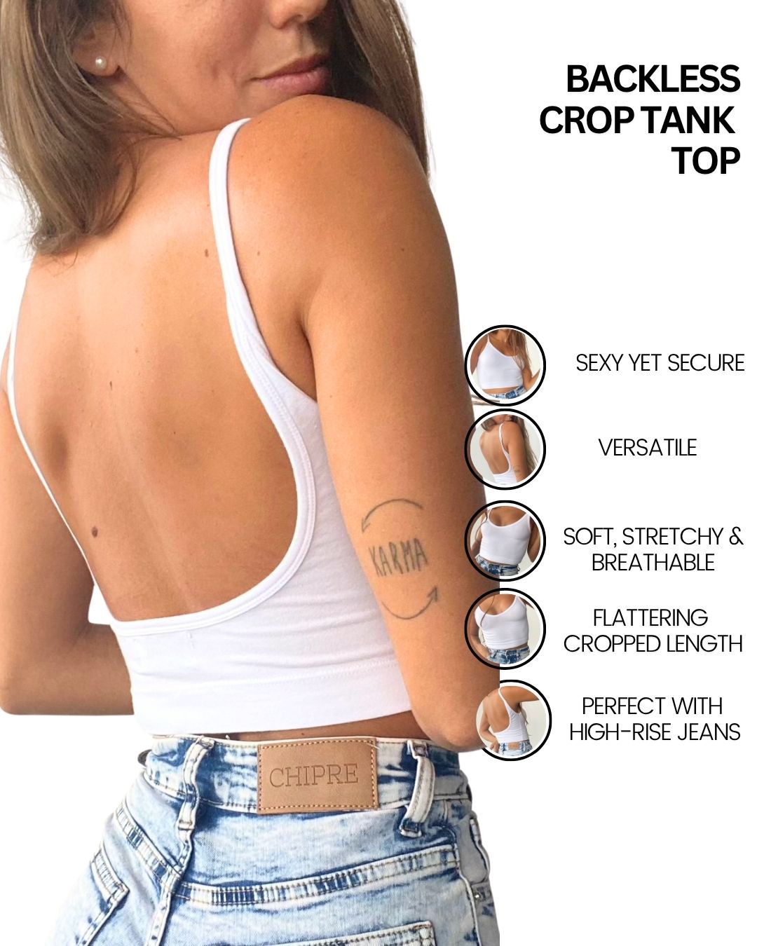 Hebe White Backless Crop Top