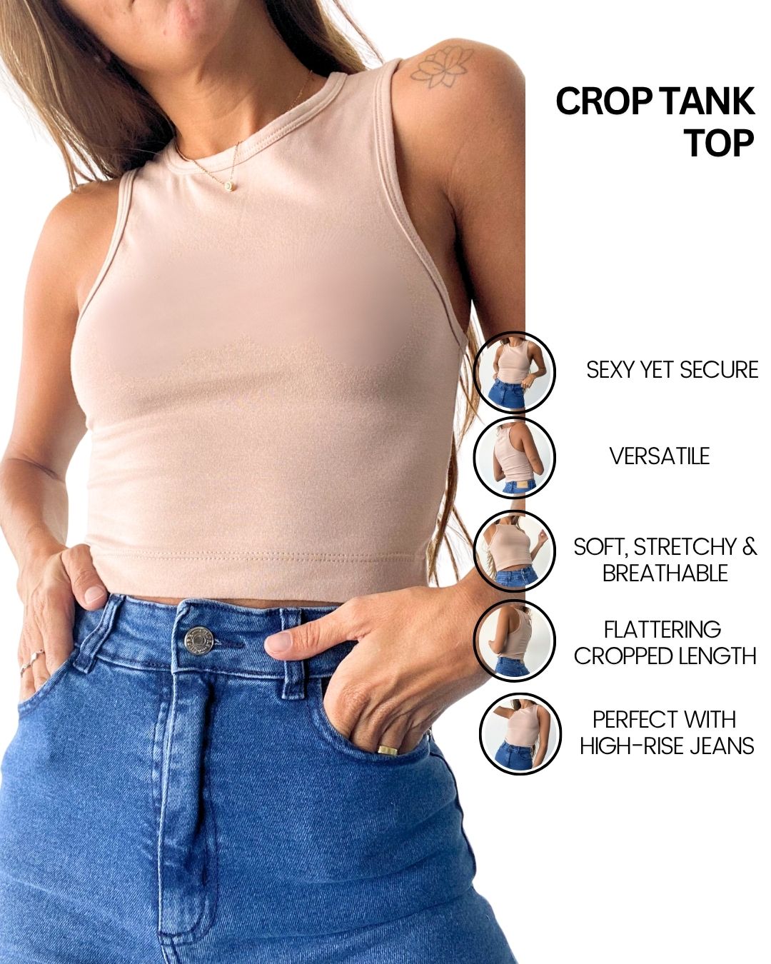 Gaia Beige Crop Tank Top