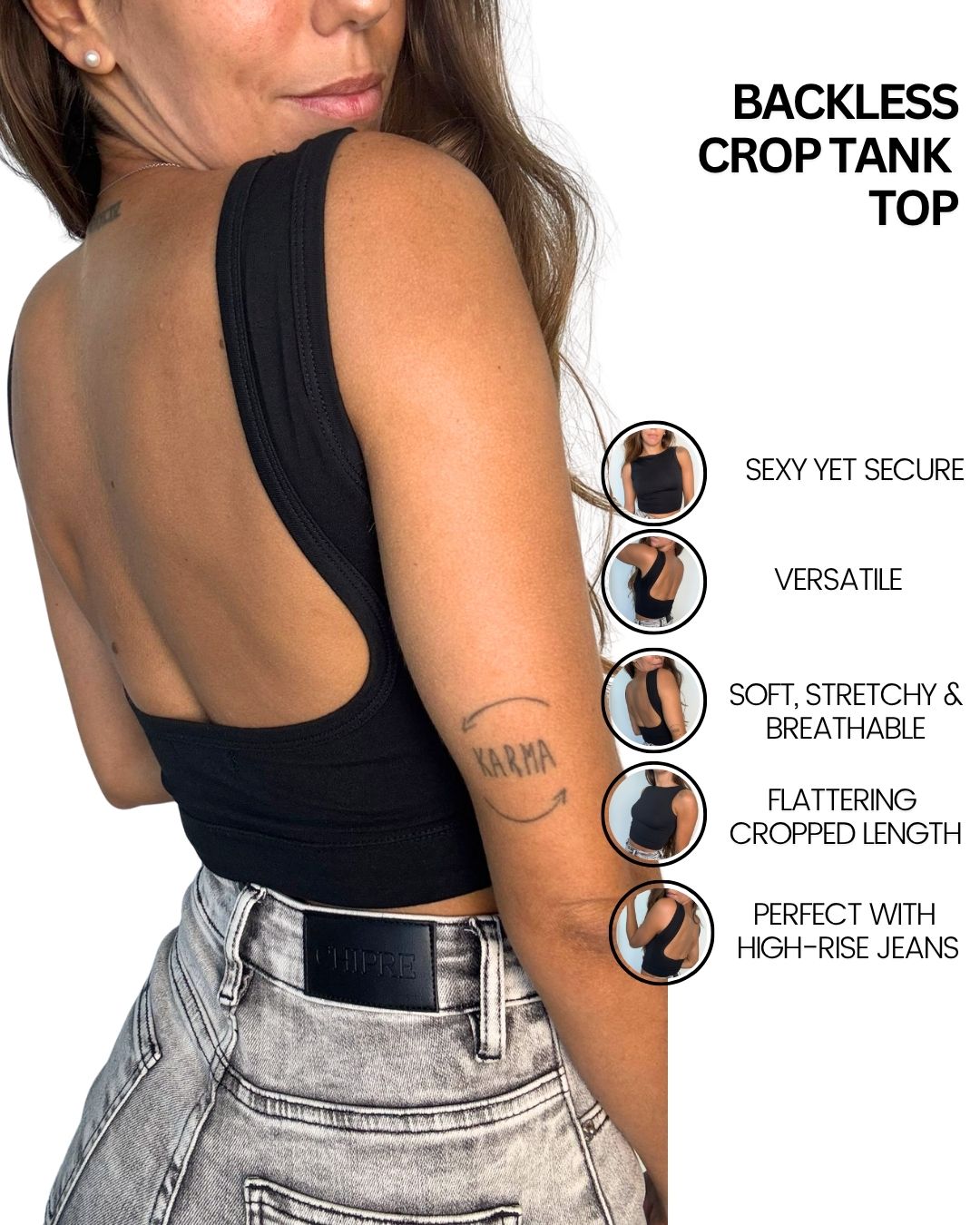 Iris Black Backless Crop Top