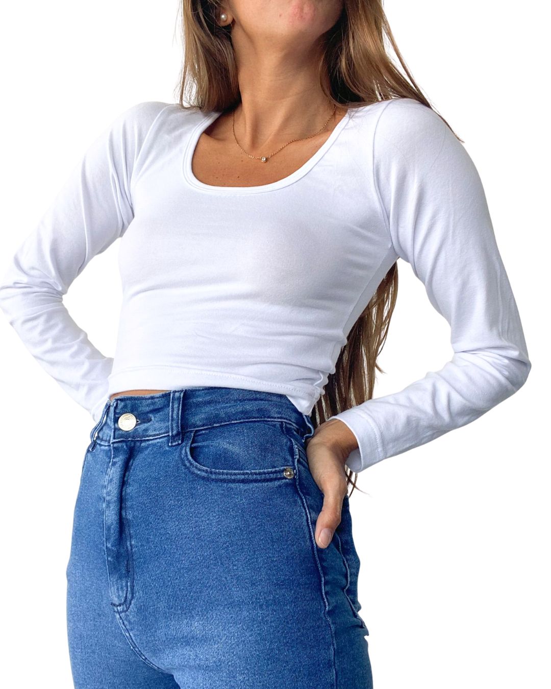 Atenea White Long Sleeve Crop Top - Chipre Basic Denim