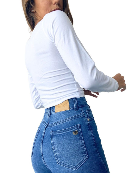 Atenea White Long Sleeve Crop Top - Chipre Basic Denim