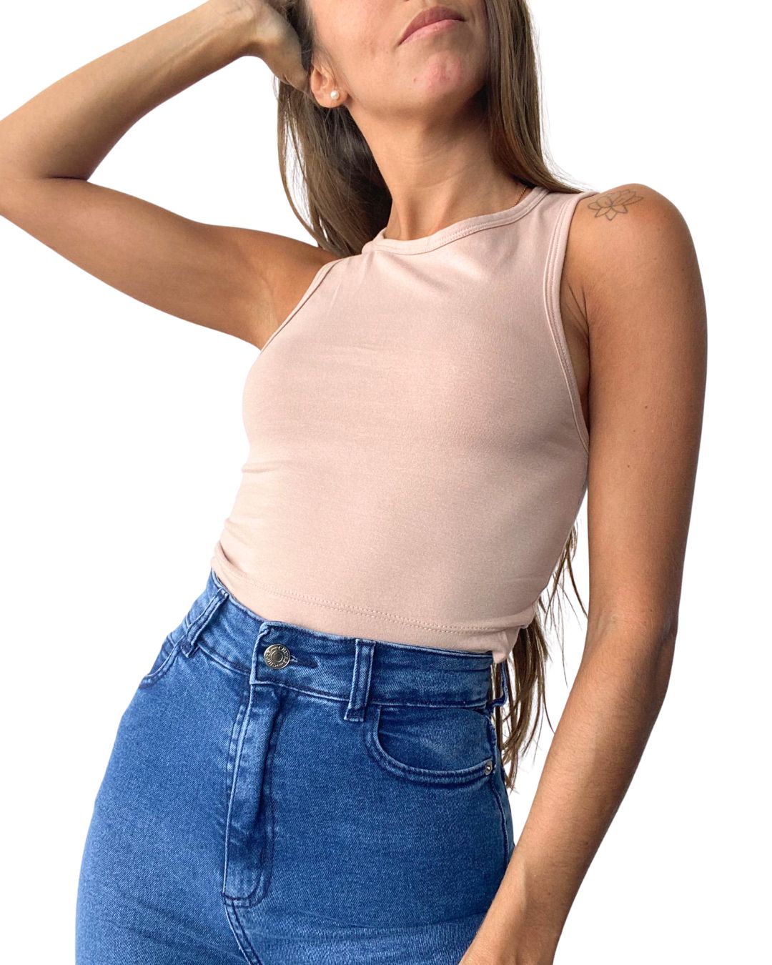 Gaia Beige Crop Tank Top - Chipre Basic Denim