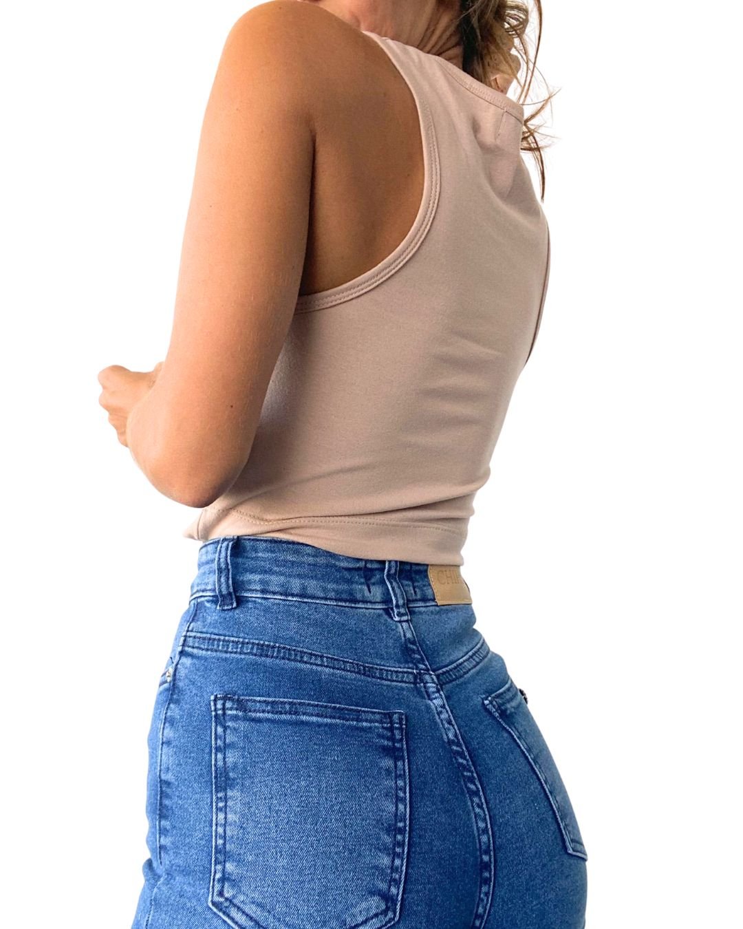 Gaia Beige Crop Tank Top - Chipre Basic Denim