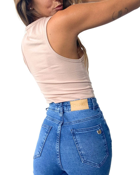 Gaia Beige Crop Tank Top - Chipre Basic Denim