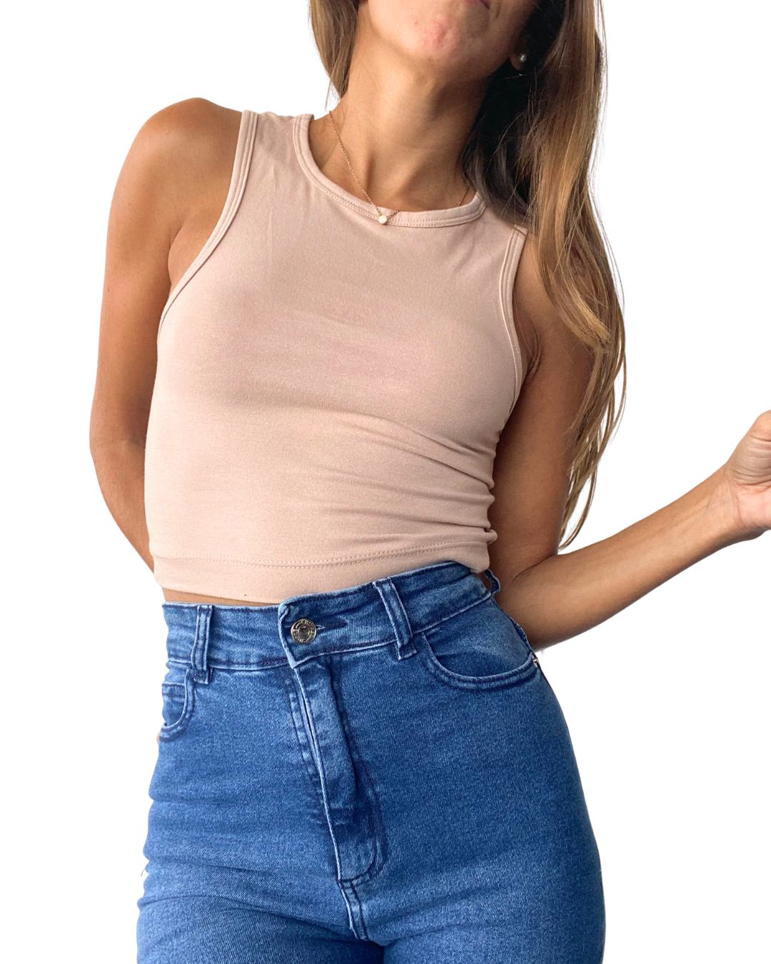 Gaia Beige Crop Tank Top - Chipre Basic Denim