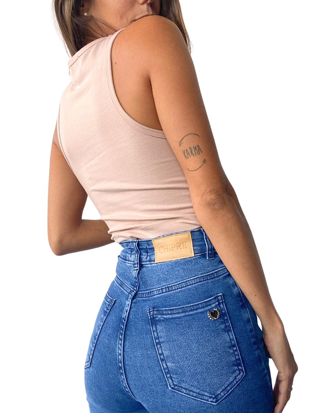 Gaia Beige Crop Tank Top - Chipre Basic Denim