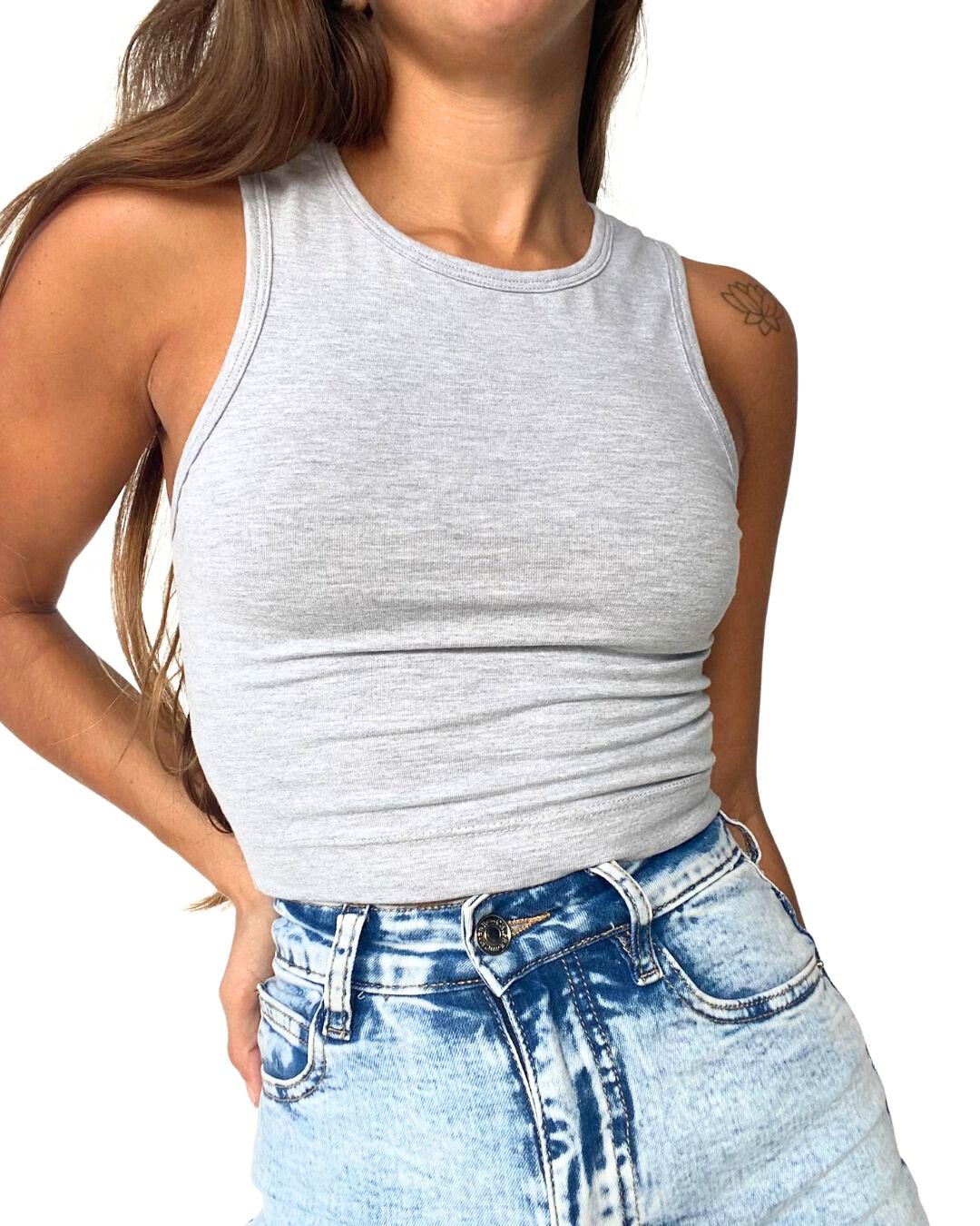 Gaia Grey Crop Tank Top - Chipre Basic Denim