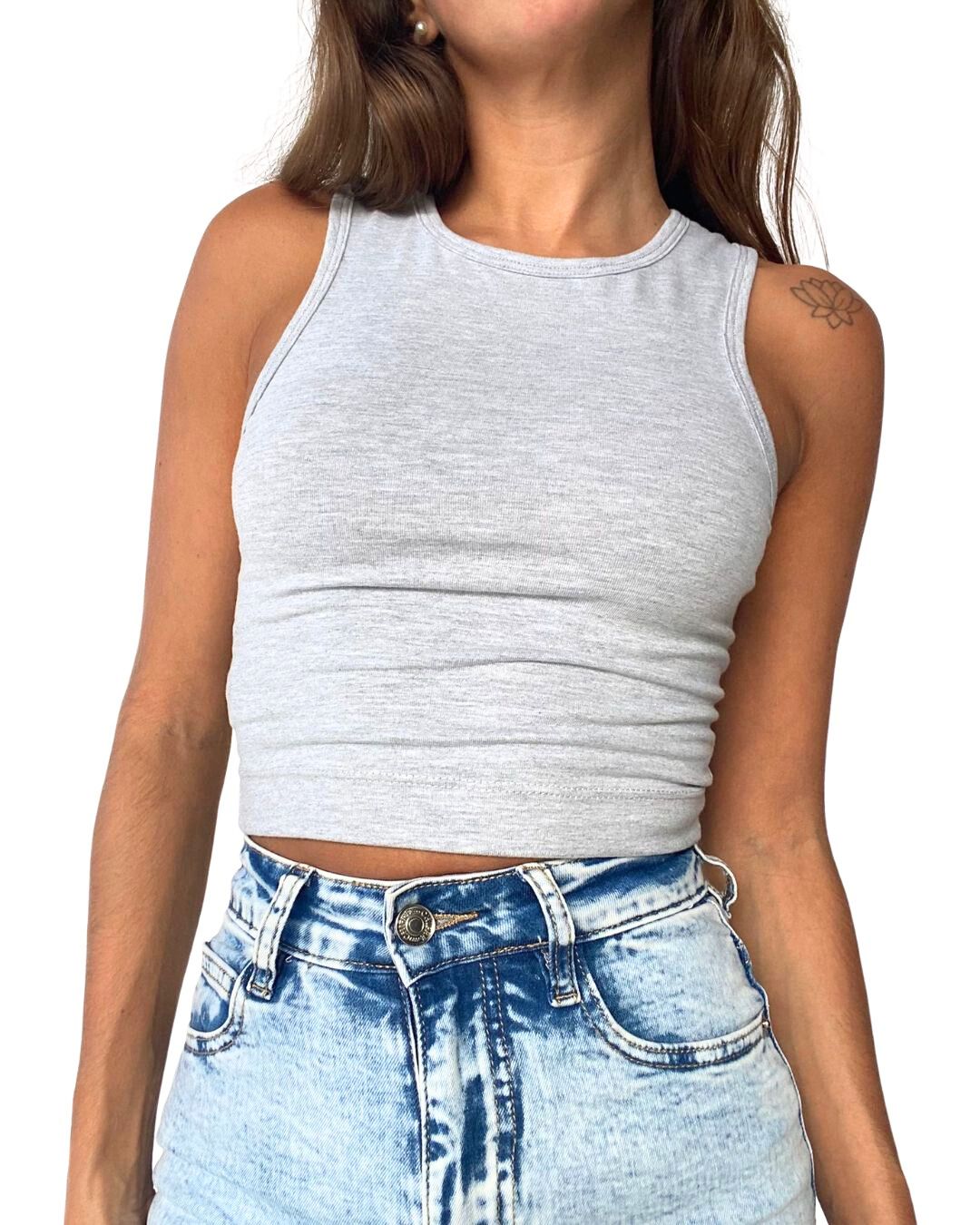 Gaia Grey Crop Tank Top - Chipre Basic Denim