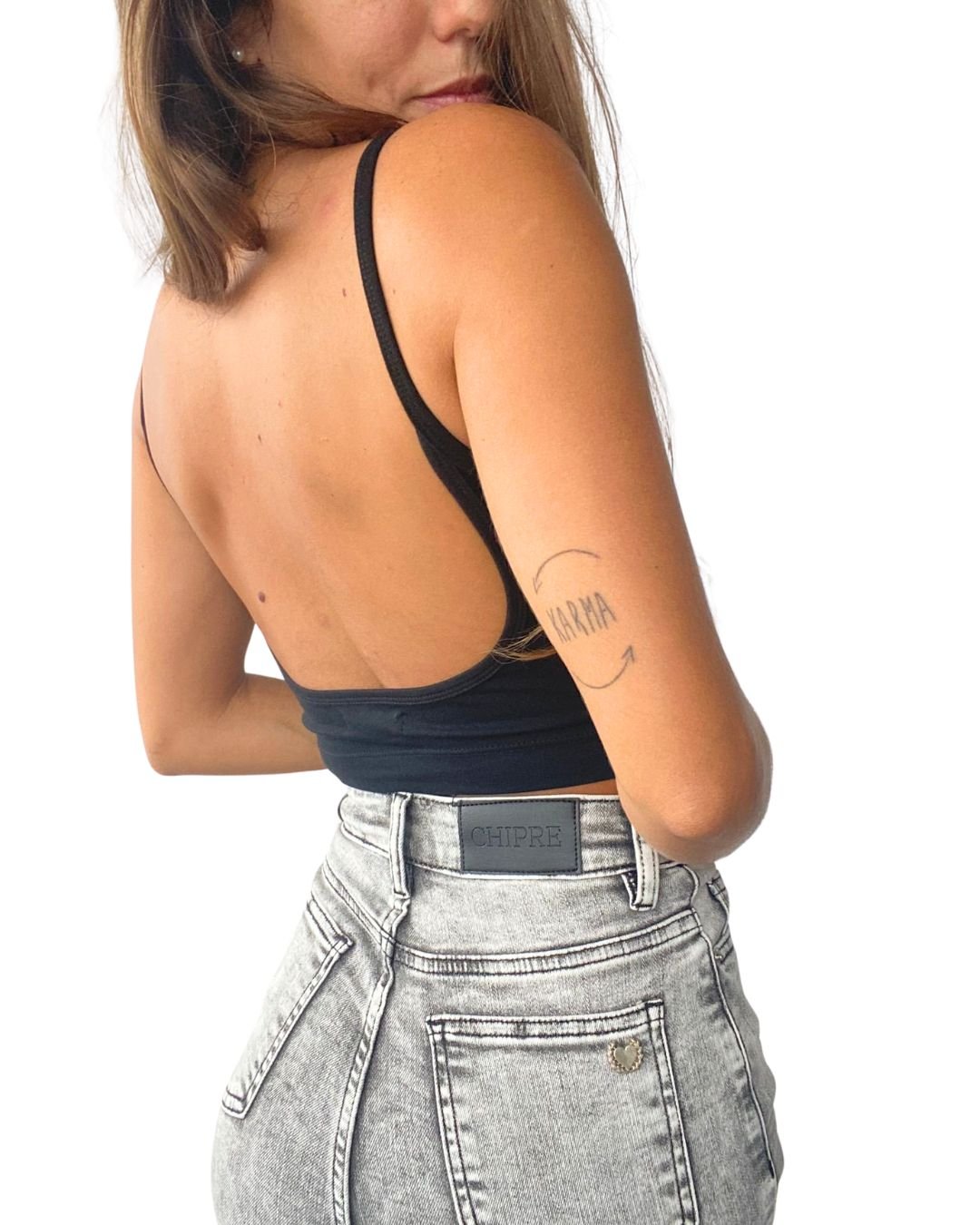 Hebe Black Backless Crop Tank Top - Chipre Basic Denim