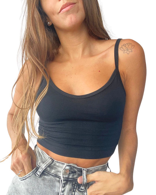 Hebe Black Backless Crop Tank Top - Chipre Basic Denim