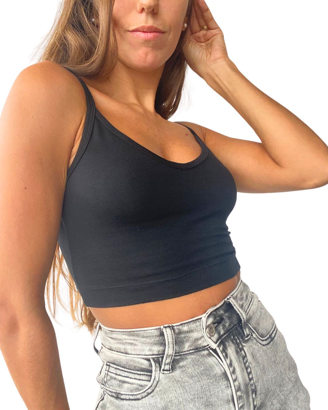 Hebe Black Backless Crop Tank Top - Chipre Basic Denim