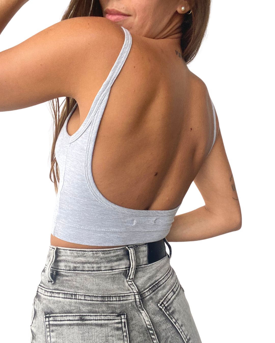 Hebe White Backless Crop Tank Top