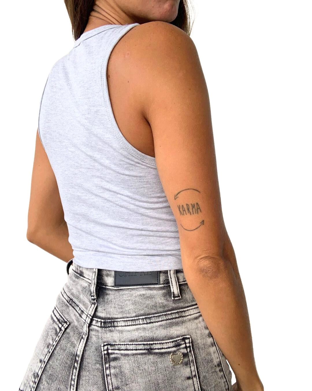 Selene Grey Crop Tank Top - Chipre Basic Denim