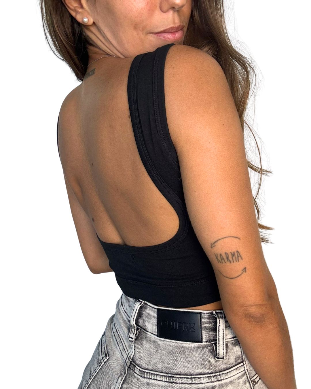 Iris Black Backless Crop Top