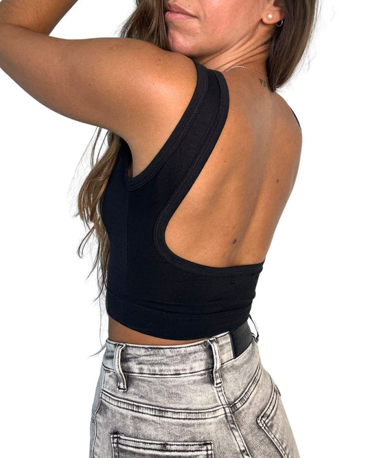 Iris Black Backless Crop Top
