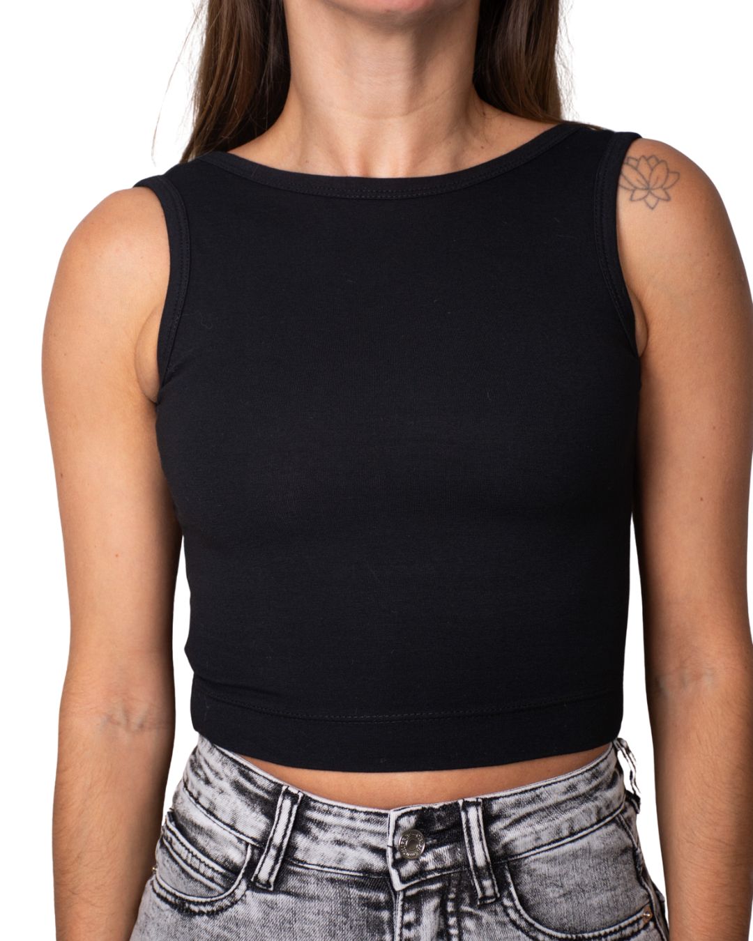 Iris Black Backless Crop Tank Top