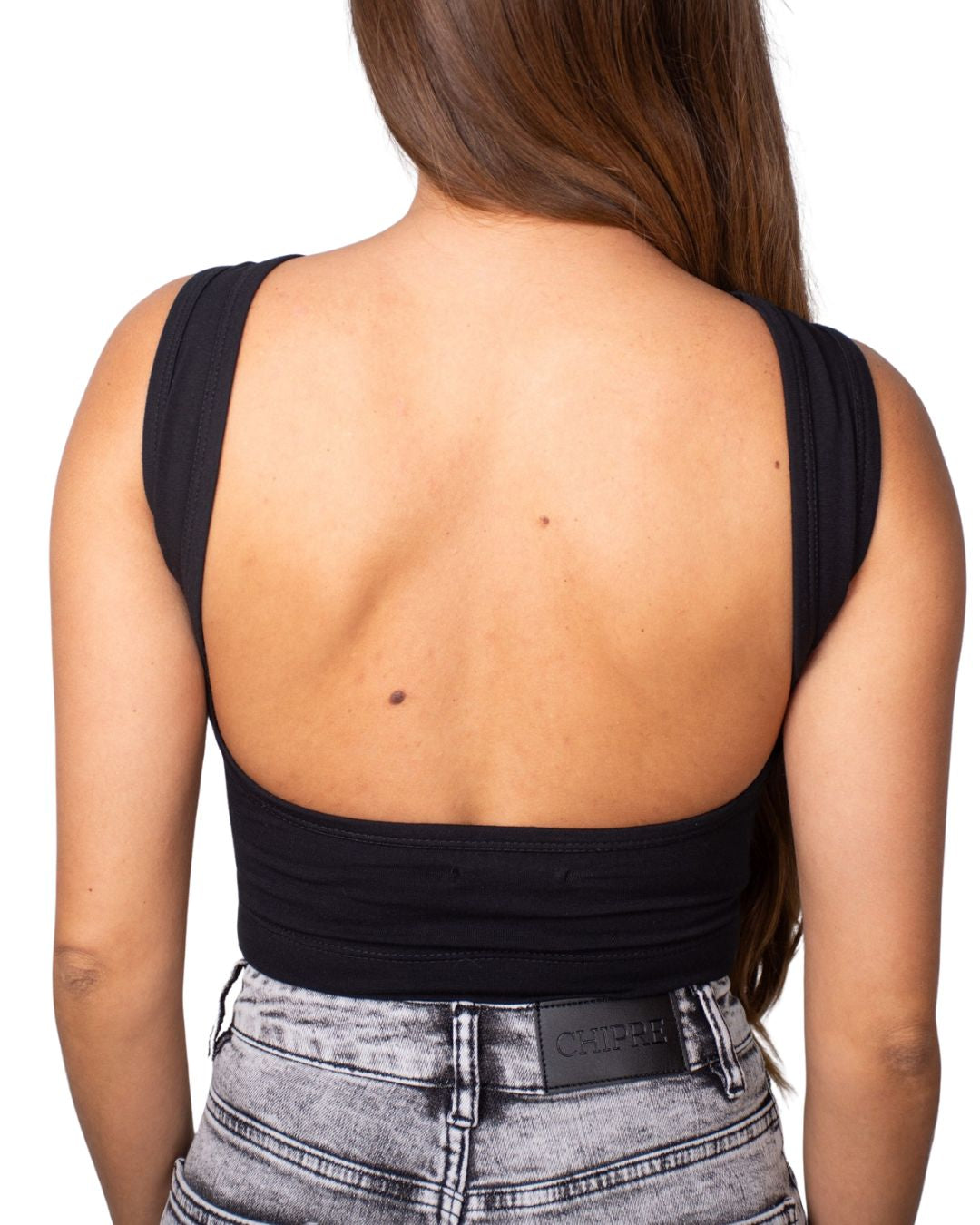 Iris Black Backless Crop Tank Top