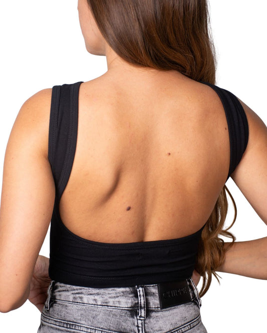 Iris Black Backless Crop Tank Top