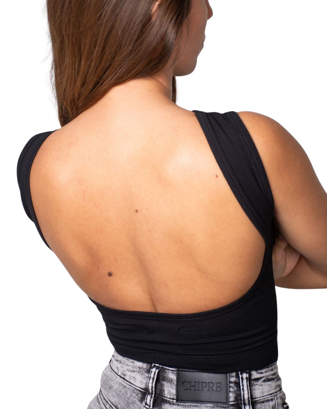 Iris Black Backless Crop Tank Top