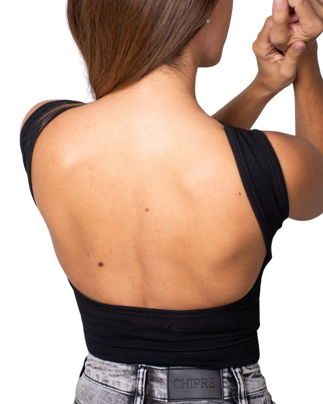 Iris Black Backless Crop Tank Top