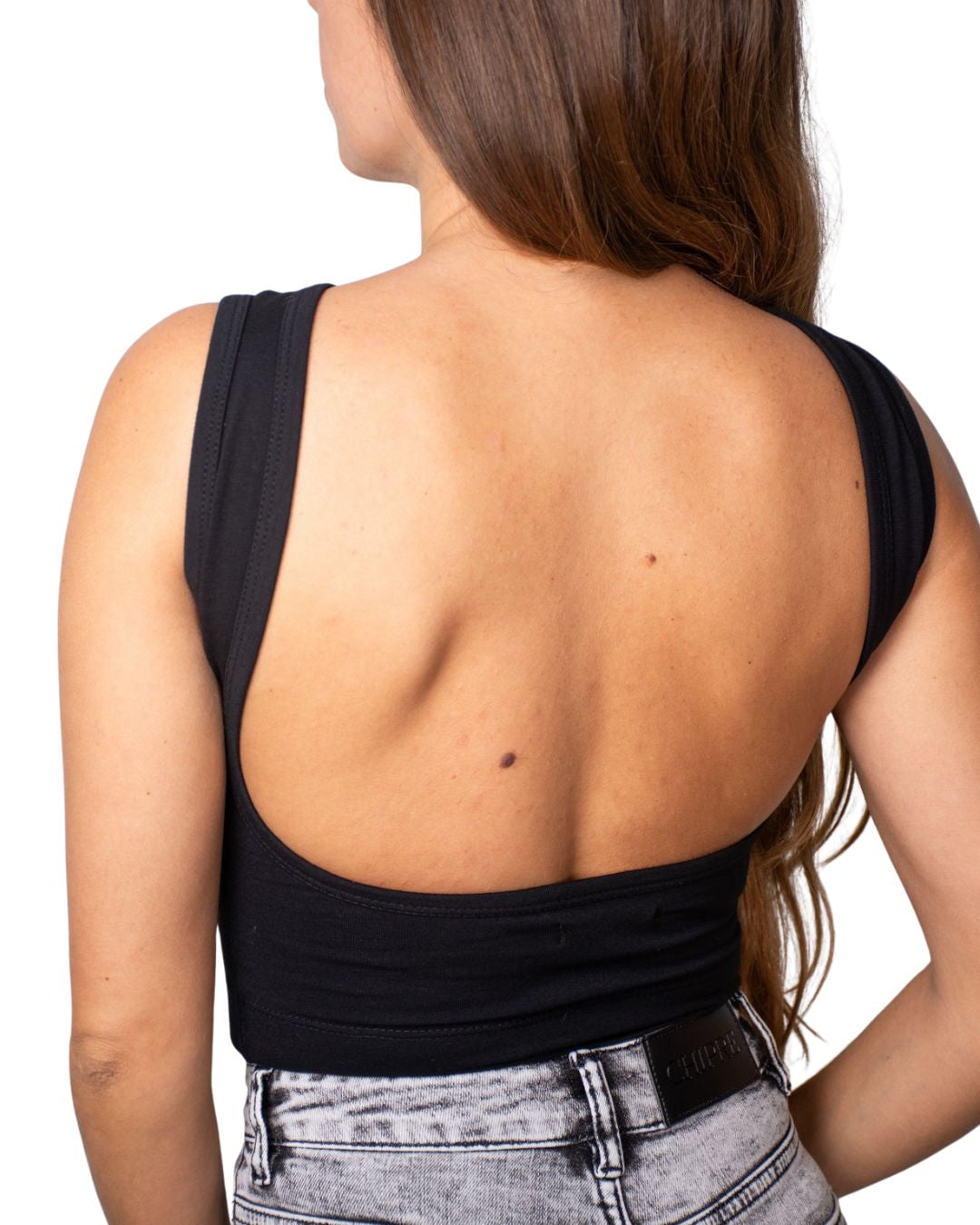 Iris Black Backless Crop Tank Top