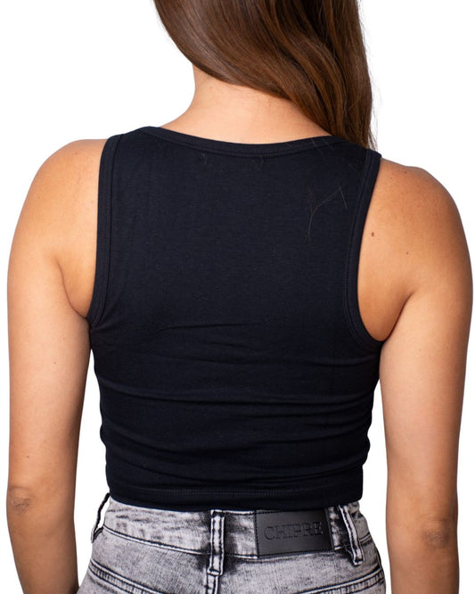 Selene Black Square-Neck Crop Tank Top
