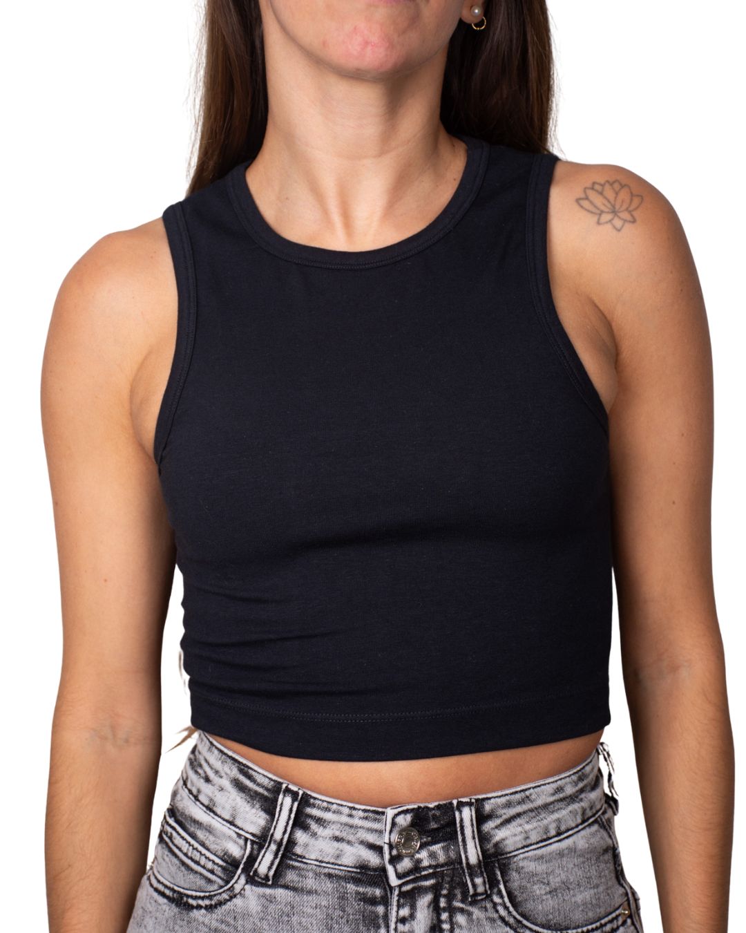 Gaia Black High-Neck Crop Tank Top
