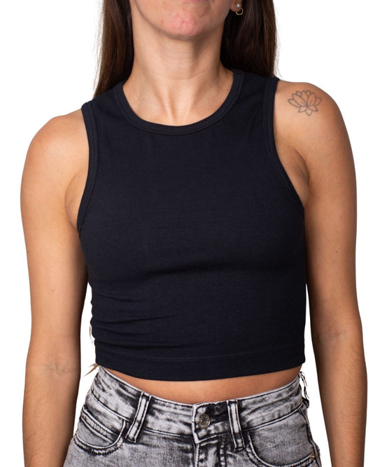 Gaia Black High-Neck Crop Tank Top