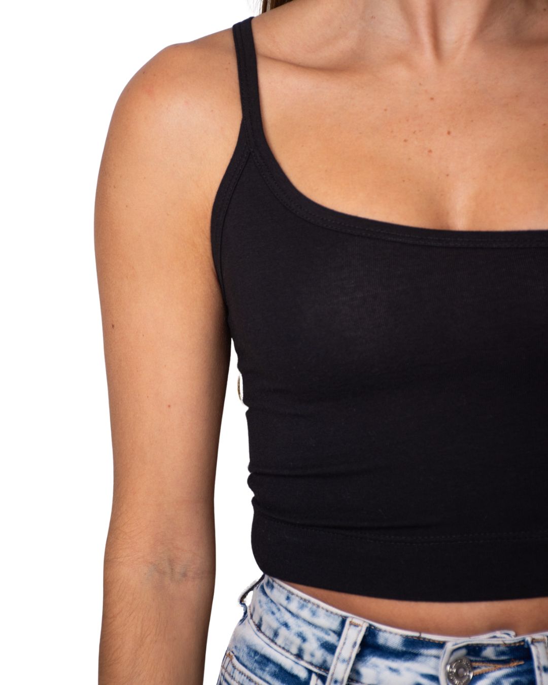 Lily Black One-Shoulder Crop Tank Top