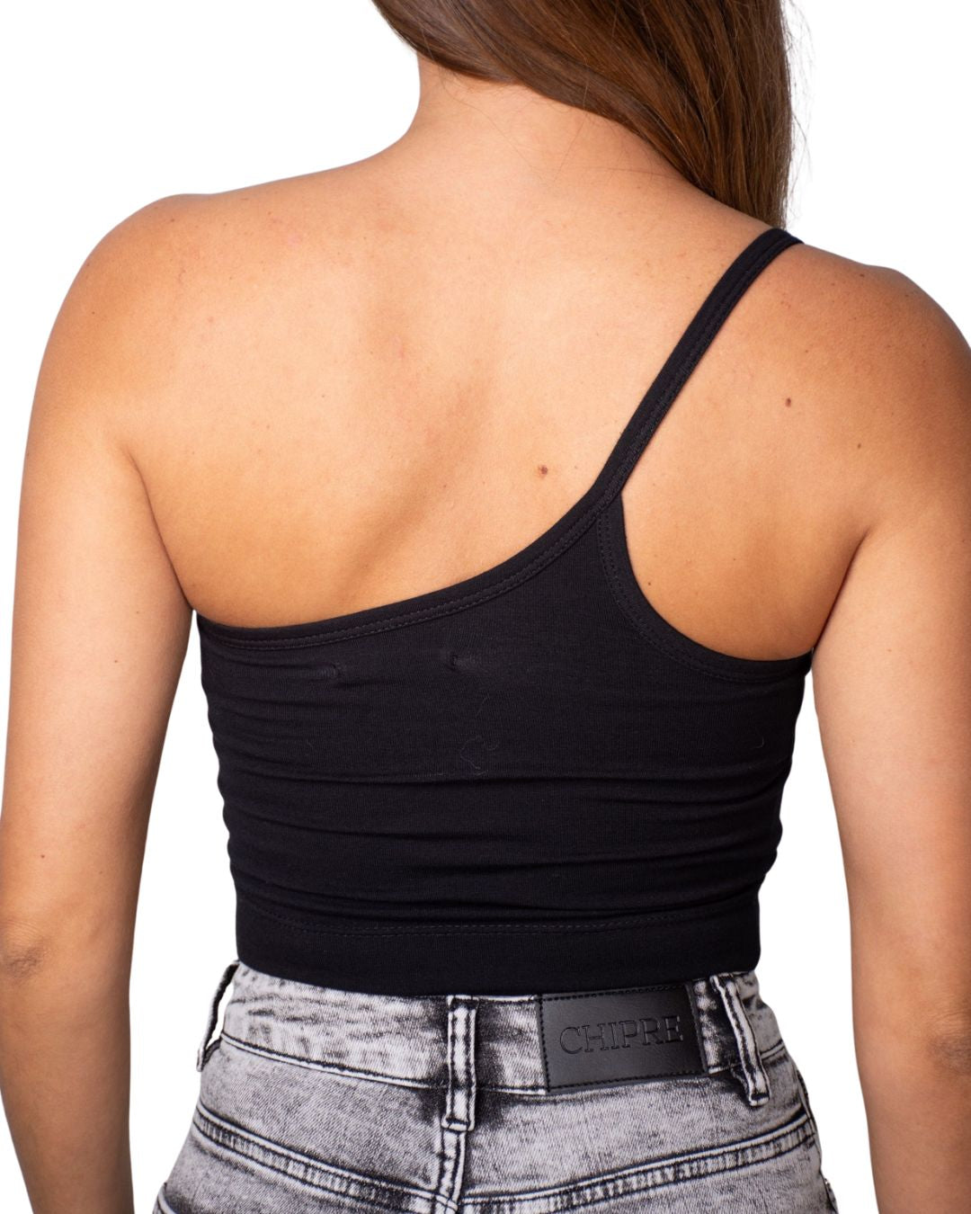 Lily Black One-Shoulder Crop Tank Top