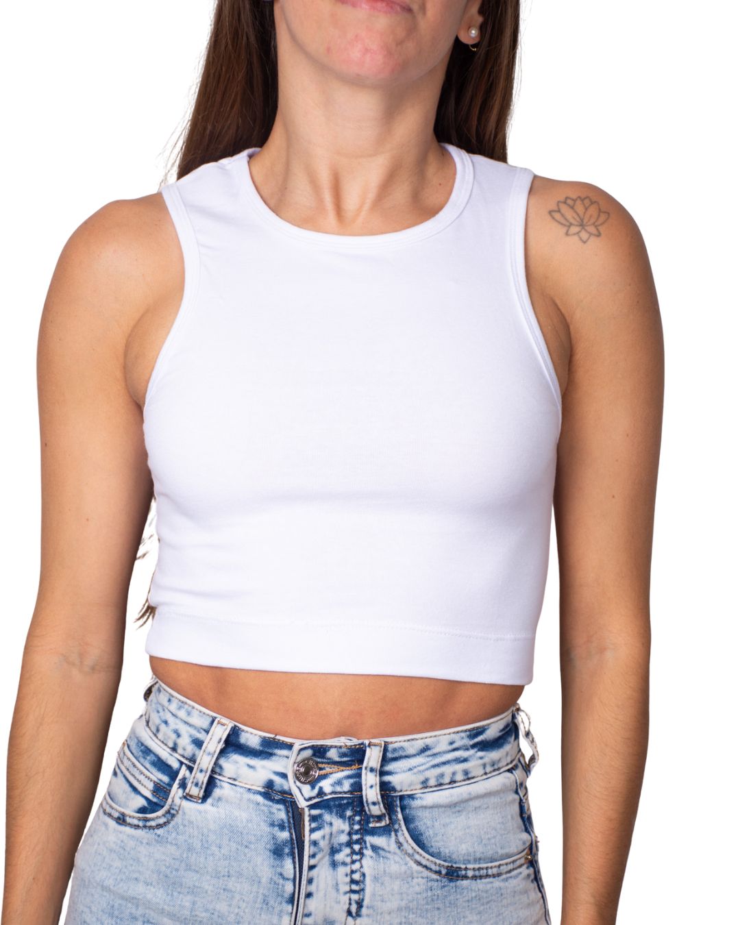 Gaia White High-Neck Crop Tank Top