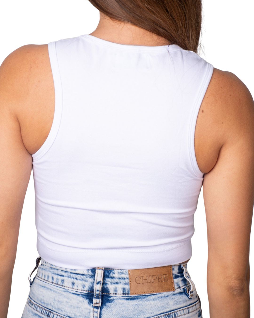 Gaia White High-Neck Crop Tank Top