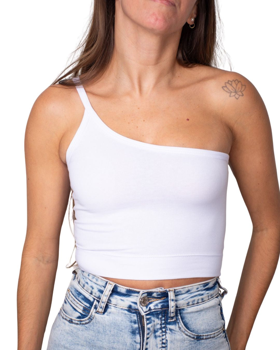 Lily White One-Shoulder Crop Tank Top