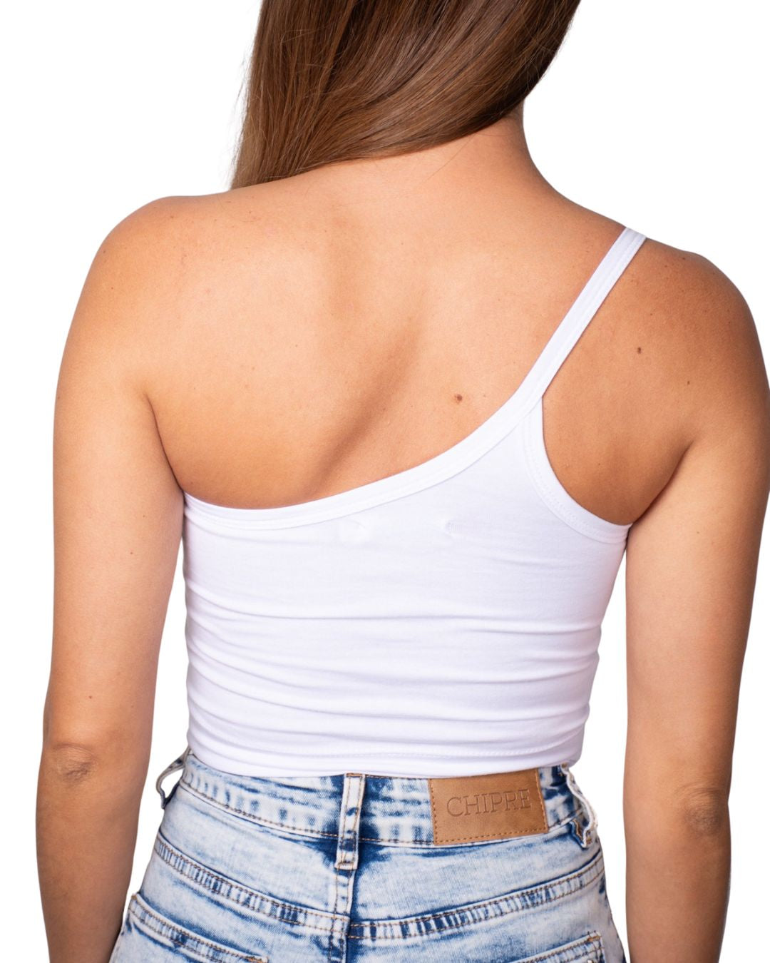 Lily White One-Shoulder Crop Tank Top