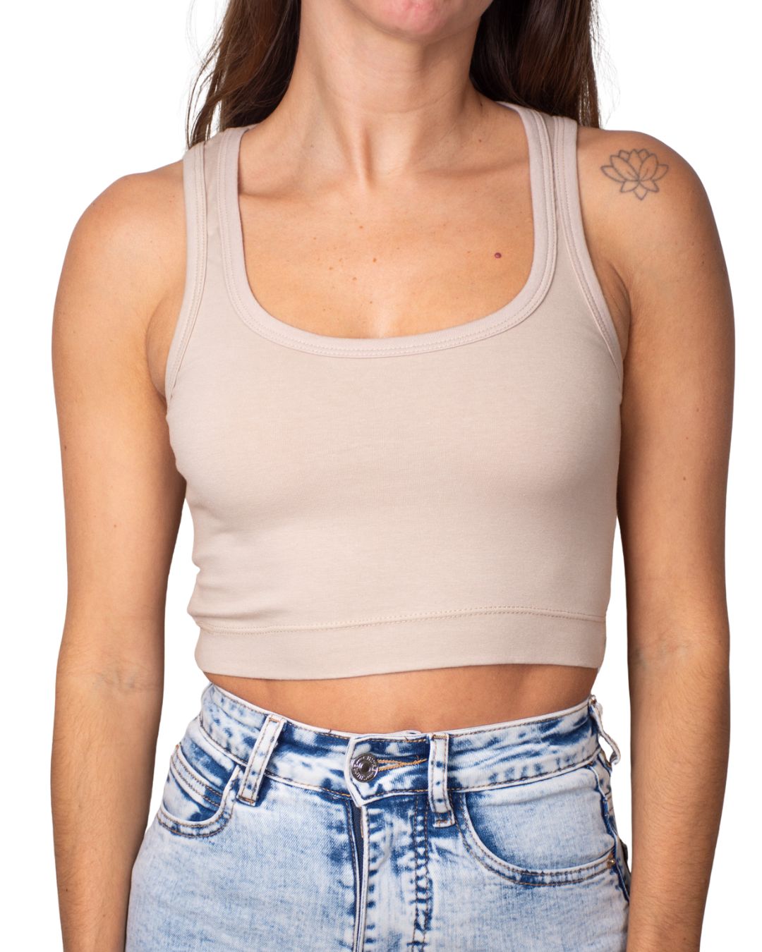 Selene Beige Square-Neck Crop Tank Top