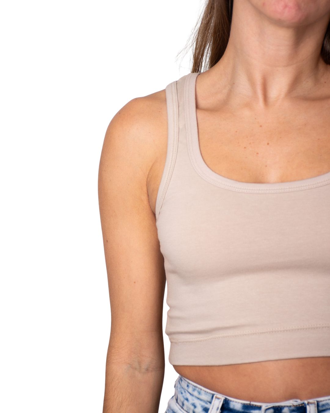 Selene Beige Square-Neck Crop Tank Top