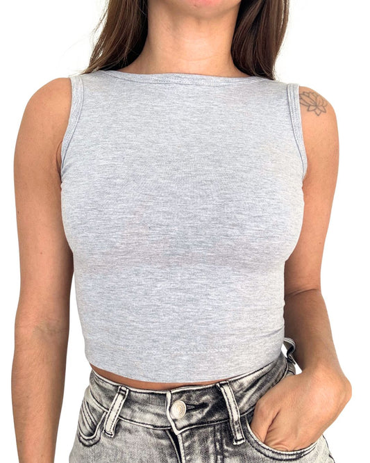 Iris Grey Backless Crop Tank Top