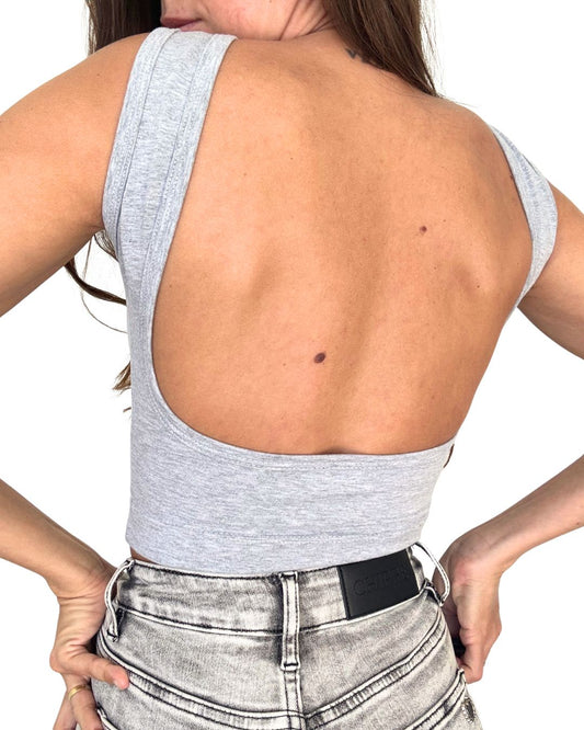 Iris Grey Backless Crop Tank Top