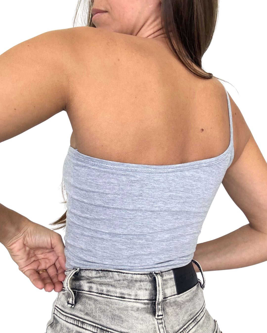 Lily Grey One-Shoulder Crop Tank Top