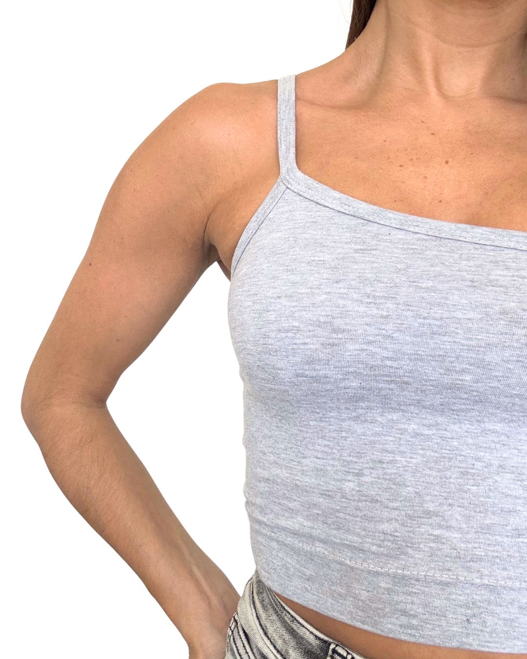 Lily Grey One-Shoulder Crop Tank Top